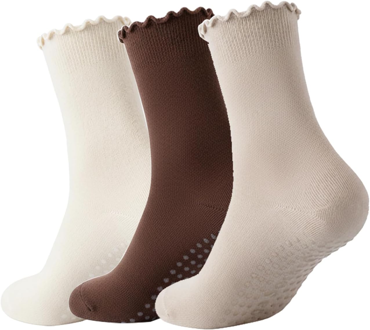 3 Pairs Pilates Socks with Grips Non-slip Ruffle Yoga Sock Grip Sock for Women