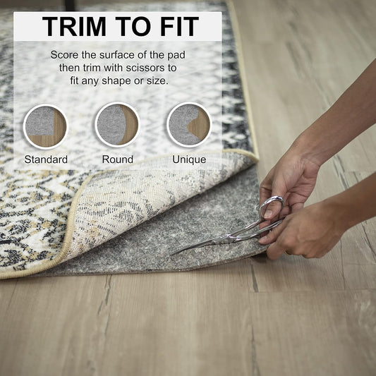 Non Slip Rug Pad 3' x 5'- 1/4" Thick Felt + Latex Rubber Gripper - Dual Surface Cushion for Hardwood, Carpet, Tile Floors, Made in USA - Colors A