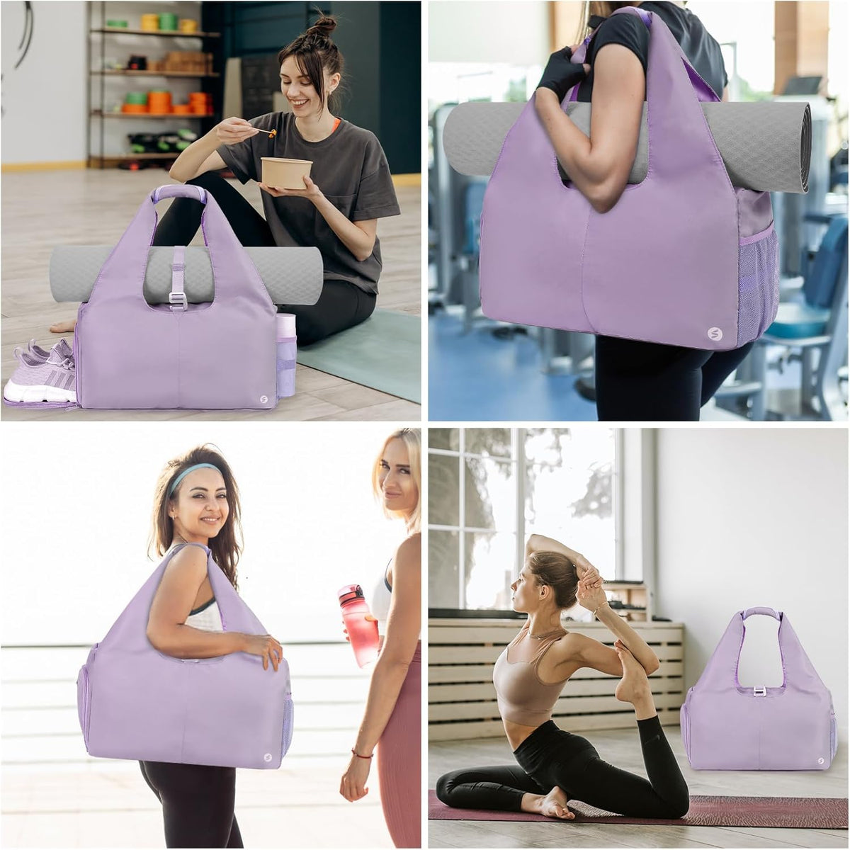 Tote Yoga Mat Gym Bag 20L Women W/Shoe Compartment Wet Dry Pocket | Water-Resistant Gym Tote - Mat Strap, Ventilated Shoe Bin, Wet Pocket, Padded Handle, Multi Pockets, Side Mesh & Key Clip
