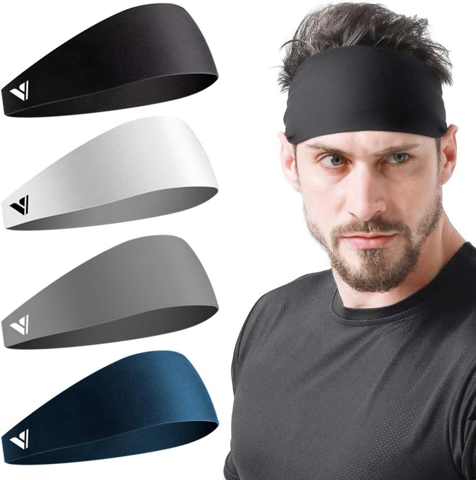Running Headbands for Men Sweatbands Sports Sweat Bands Mens Workout Thin Fitness Gym Yoga 4 Pack…