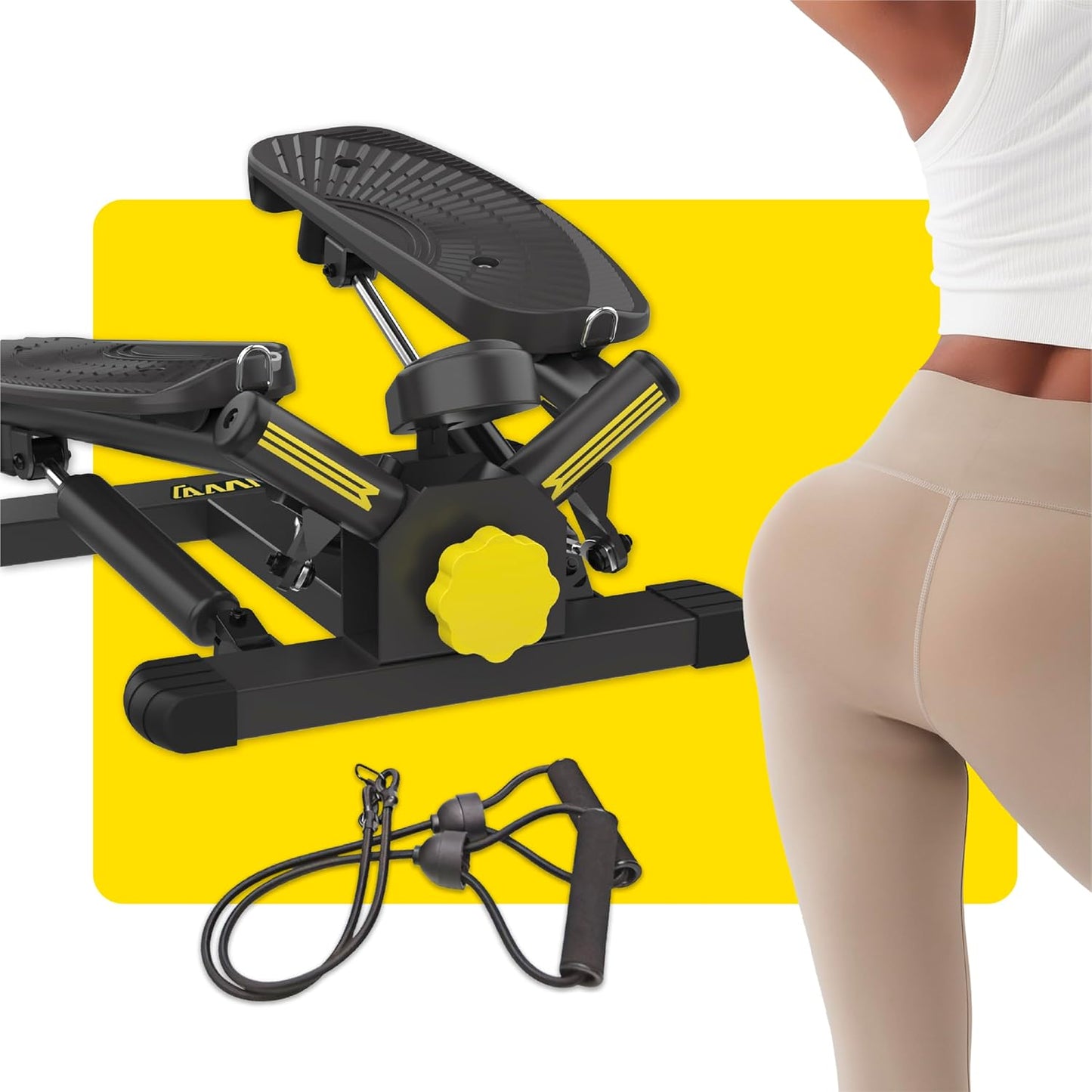 ZIWWVY Stepper Machine with Resistance Bands, Mini Stepper with 300LBS Weight Capacity, Twist Stepper for Full Body Workout, Adjustable Step Height, Smooth and Quiet, Step Machine for Men Women
