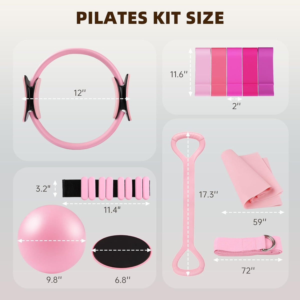 16PCS Pilates Kit, Home Pilates Workout Kit with Ankle Weights, Pilates Ring and Ball Set for Women, Pilates Equipment with Resistance Bands, Core Sliders & Socks for Starter Home Workouts