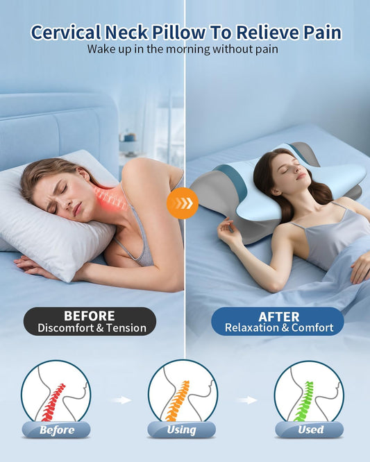 Cervical Neck Pillow for Pain Relief - Ergonomic Side Sleeper Pillow for Sleeping, Cooling Memory Foam Pillows for Neck Support, Orthopedic Pillow Contour Bed Pillow for Back Sleepers