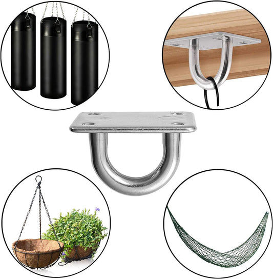 Heavy Duty Pad Eye Plate Staple Ring Hook Loop U-Shaped Sail Shade Hardware - Wall Ceiling Hammock Hooks Hanger for Swing Suspension - Stainless Steel