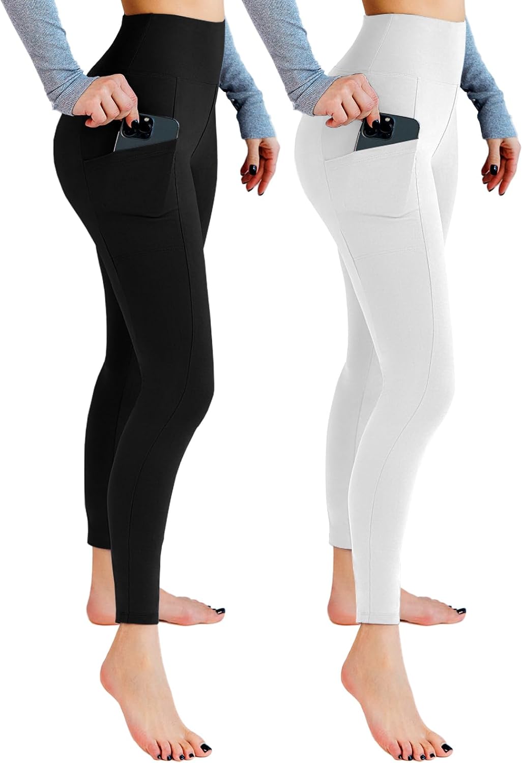 2 Pack Leggings with Pockets for Women, High Waisted Soft Leggings for Yoga Gym