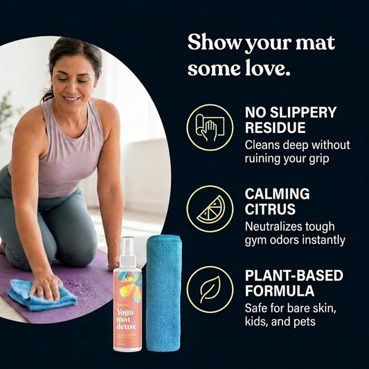 ASUTRA Yoga Mat Cleaner Spray (Peaceful Lavender), 4 fl oz - No Slippery Residue, Organic Essential Oils, Deep-Cleansing for Fitness Gear & Gym Equipment, Microfiber Towel Included