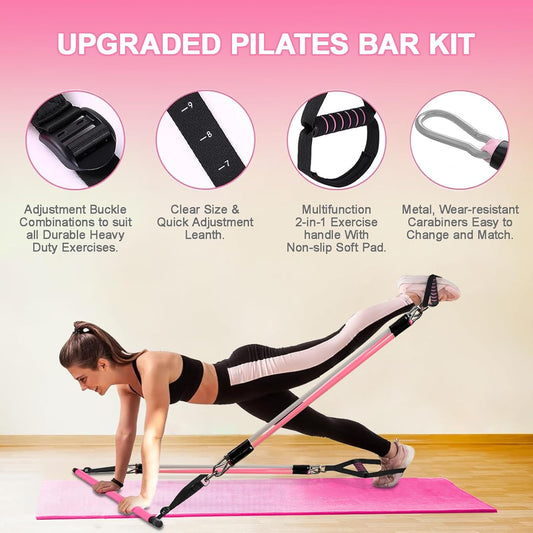 Bbtops Pilates Bar Kit with Resistance Bands,Pilates Bar with Stackable Bands Workout Equipment for Legs,Hip,Waist and Arm,Exercise Fitness Equipment for Women & Men