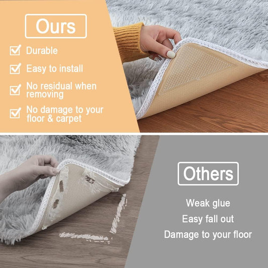 Rug Pad, Triangle Anti Slip and Non Curling Rug Pad, Keep Rug in Place, Protect Floor - Washable and Reusable Non-Trace Removable Rug Tape for Hardwood Floor (Clear, 8 pcs)