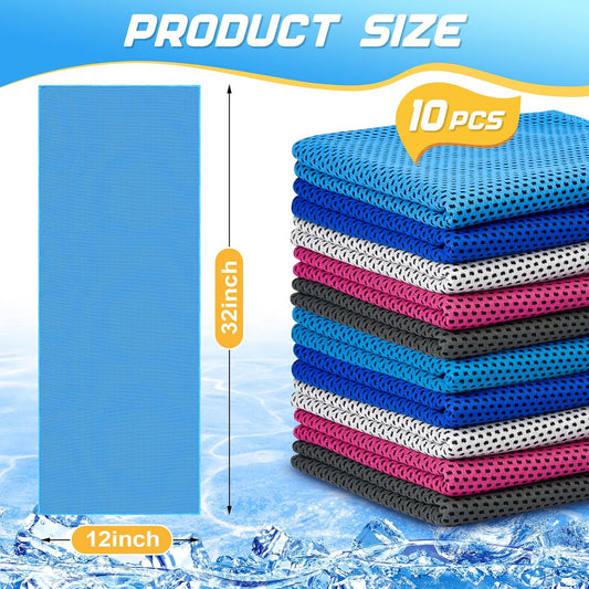 10 Pack Cooling Towels, Cooling Towels for Neck and Face, Sweat Microfiber Towel Soft Breathable Towel for Gym, Yoga, Camping, Running, Fitness, Workout & More Activities