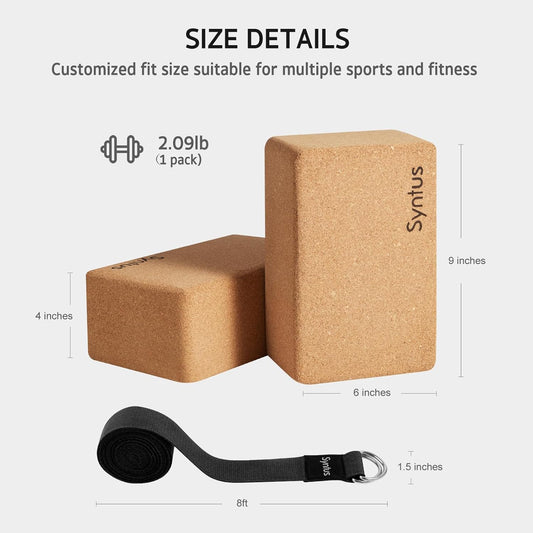 Yoga Block and Yoga Strap Set, Soft Non-Slip Yoga Blocks 9×6×4 inches, 8FT Metal D-Ring Strap for Yoga, General Fitness, Pilates, Stretching and Toning