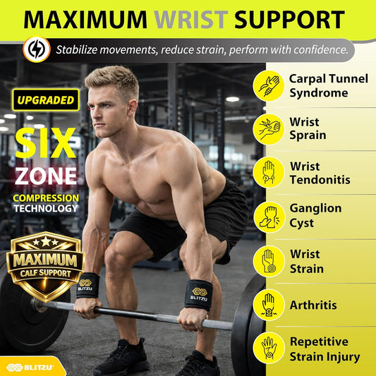 2 Pack Wrist Wraps, Carpal Tunnel Wrist Brace for Women and Men, Breathable Adjustable Compression Wrist Support for All-Day Wear, Wrist Bands for Work, Fitness, Weightlifting, Gym Workout