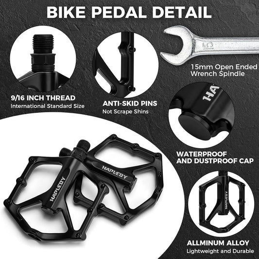 Premium Bike Pedals of 9/16 Inch, Professional Mountain and Road Bike Flat Pedal with 2 Sealed Bearings, Wide Paltform and Lightweight of Bicycle Pedals, Come with Pedal Wrench 1PCs