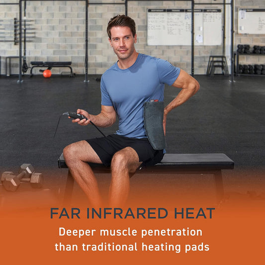 PureRelief Pro Far Infrared XL Heating Pad - Muscle Relief for Back, Neck, Shoulder, & Knee Pain in Athletes, 4 Heat Settings, Dry/Moist Heat, 12” x 24” Extra-Long Size (Iron Gray)