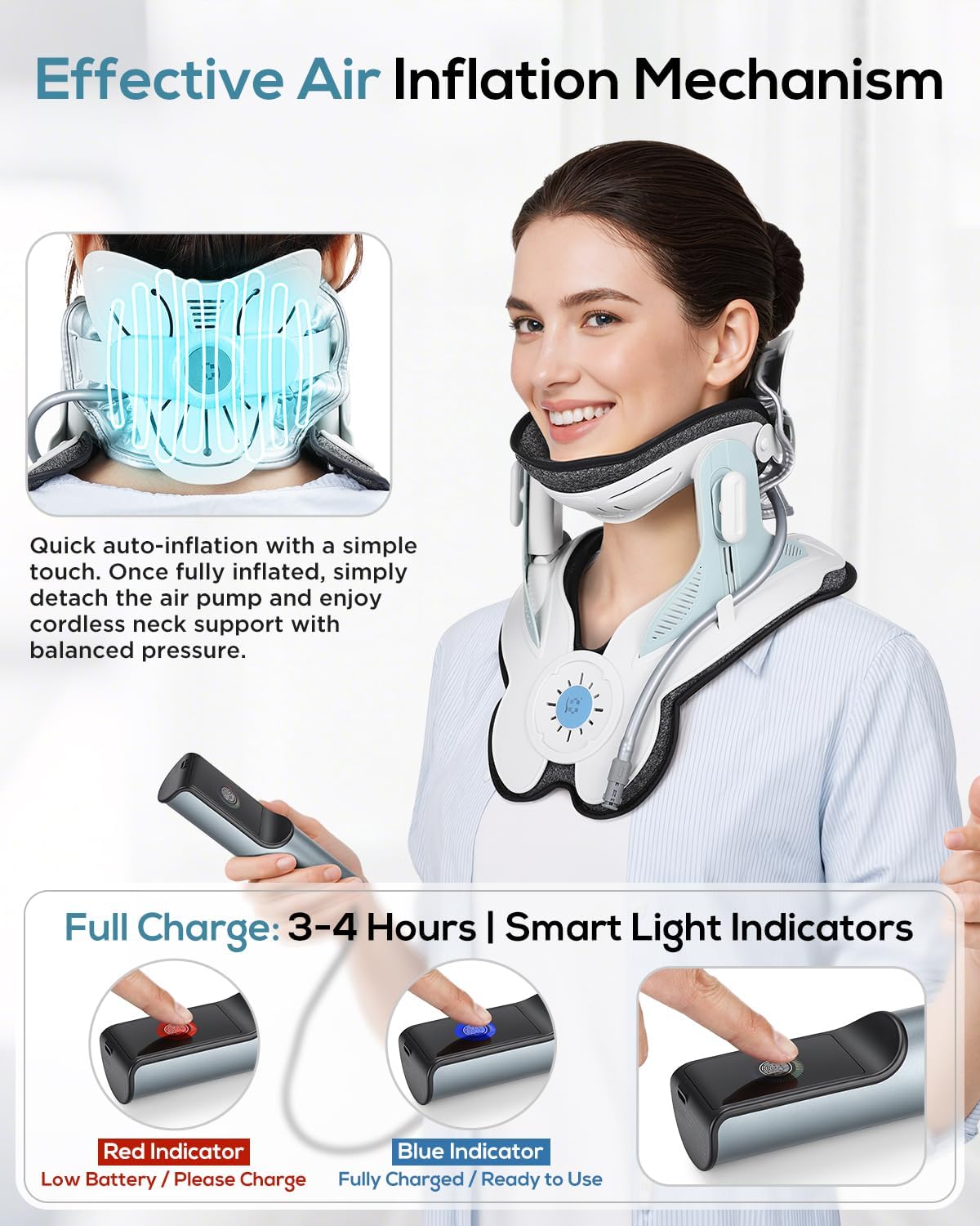 Cervical Neck Traction Device: Neck Stretcher for Cervical Pain Relief, Electric Air Pump with 3 Power Traction, Built-in 8 Airbag, Improved Stretcher for Neck Decompression and Neck Tension Relief