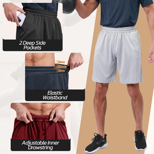 3 Pack Gym Basketball Mens Shorts - Quick Dry Black Workout Athletic Shorts with Pockets for Casual Running(S-6XL)