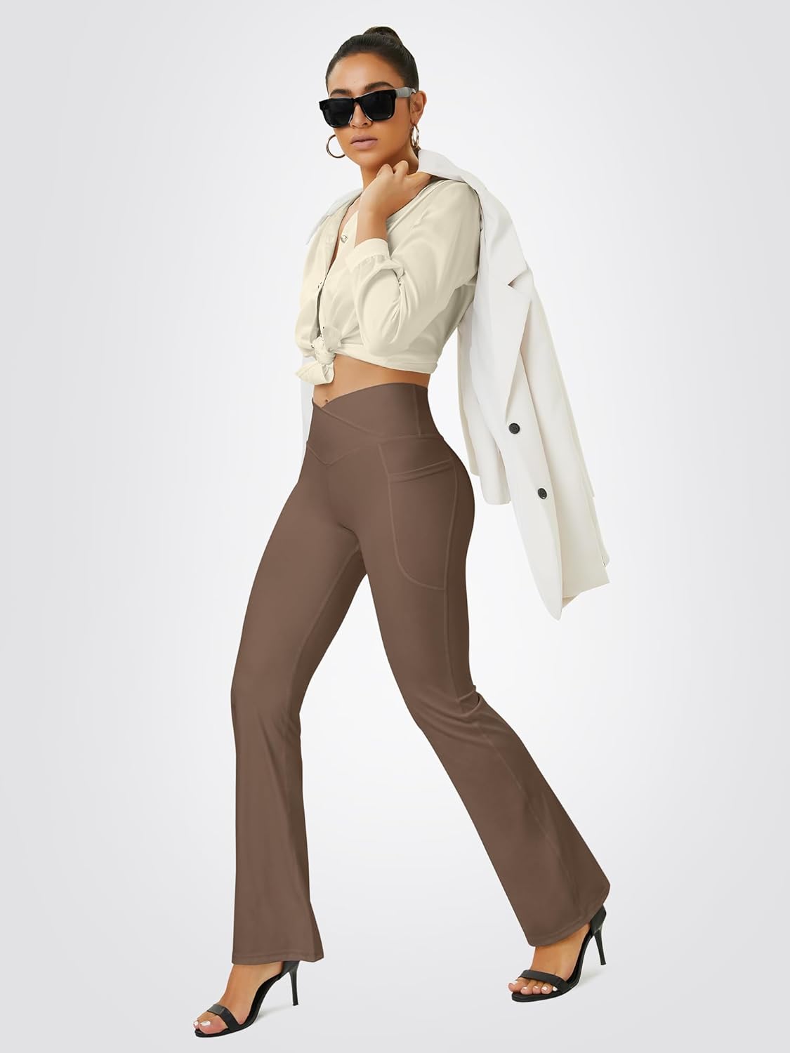 Yoga Pants Women, Flare Leggings for Women with Pockets Crossover High Waisted Bootcut Yoga Pants