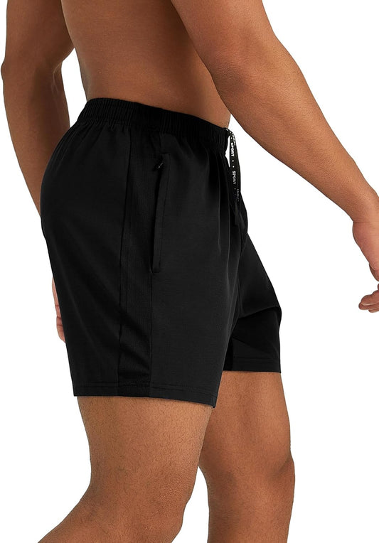 Mens 7'' Lightweight Athletic Shorts Quick Dry Gym Workout Running Shorts with Zipper Pockets