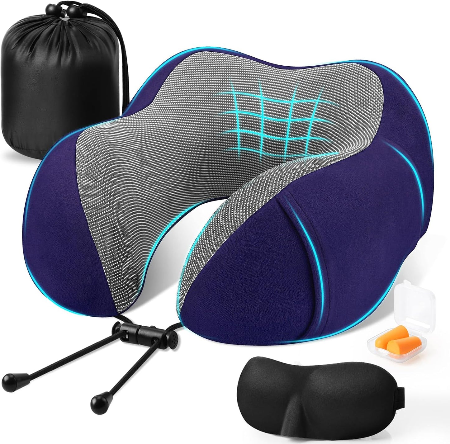 Neck Pillow for Airplanes, Memory Foam Travel Pillow, Black