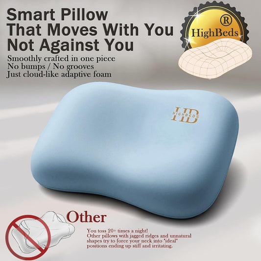 Cervical Neck Pillow - Side Sleeper Pillow for Neck Pain Relief, Soft Ergonomic Memory Foam Pillows Ice Silk Zipperless Pillowcase, Eco-Friendly and Durable Material (White)