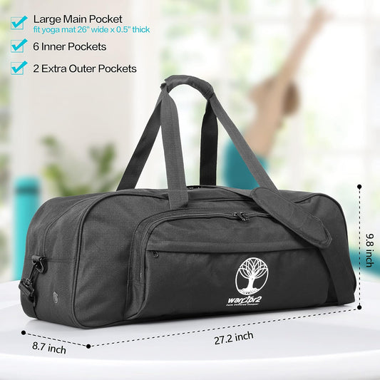 Yoga Mat Bag Carrier with 8-Pocket & Wet Pocket, Air Vent | Large Yoga Mat Holder Fits Thick Mats & Blocks | Gym Duffle Bag for Women & Men