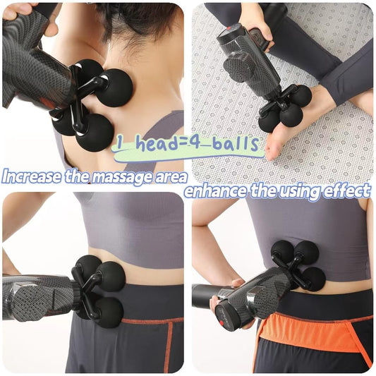 Massager Head with 4 Round Balls Massage Gun Soft Heads Replacement 4 Balls Massage Head with 3 Sizes Silicone Adapters