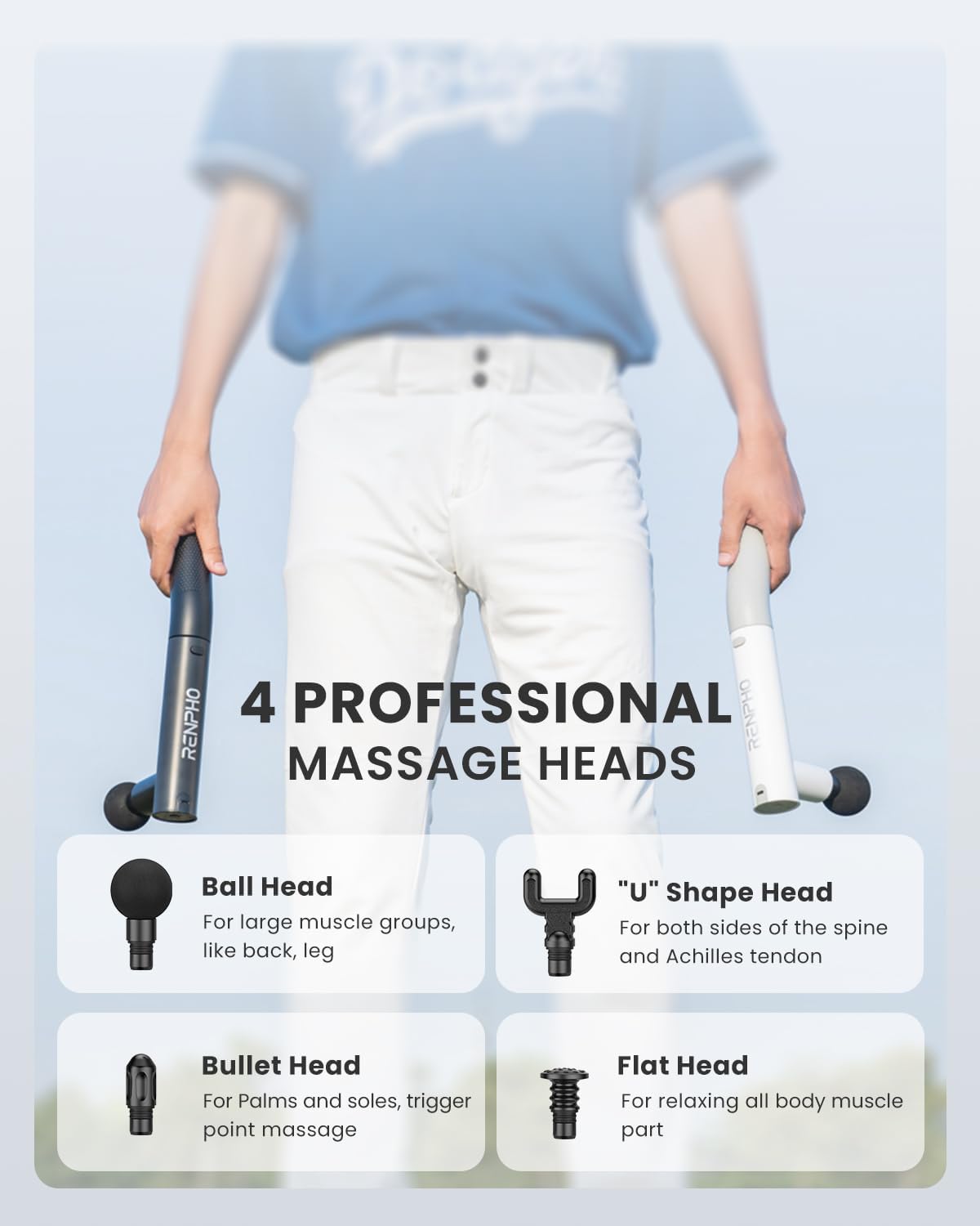Rechargeable Handheld Back Massager with 5 Adjustable Speeds & Modes, Gifts for Men/Women, Cordless Electric Neck Massage Tool for Muscle Relief, Tailored Intensity for Shoulder, Leg, Calf