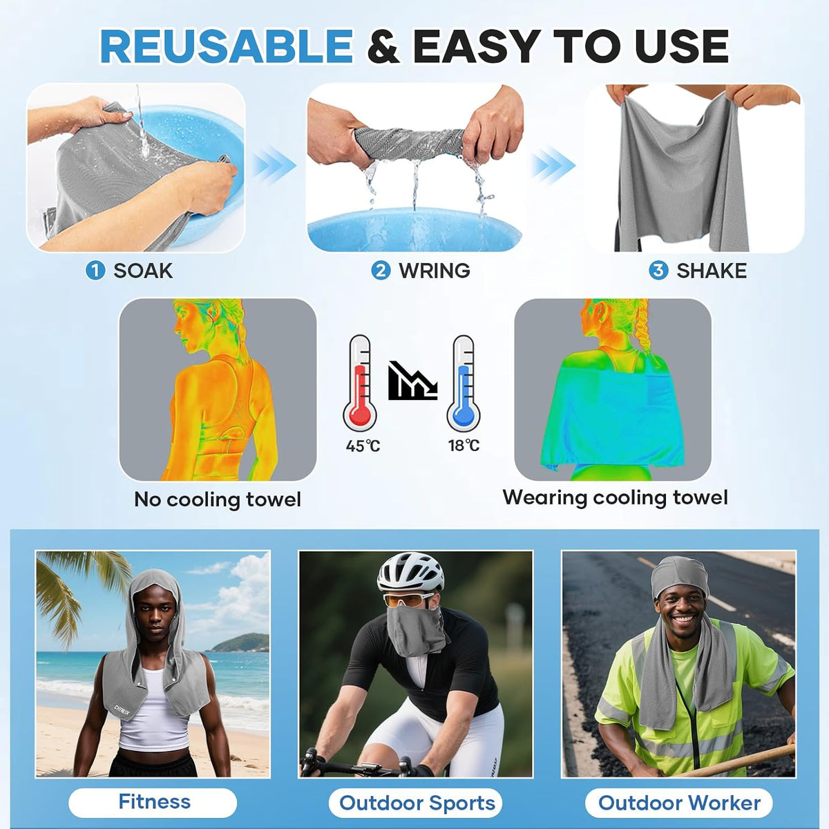 Cooling Rags for Neck: UPF50 Cooling Hoodie Towel with Case 1 Pack