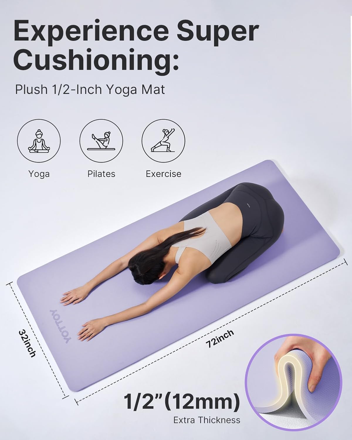 Yoga Mat,Extra Thick Yoga Mat (1/2inch),Professional TPE Exercise Mat,Non-Slip Workout Mat for Yoga, Pilates, Fitness, Barefoot Workouts, Home Gym Studio with Strap