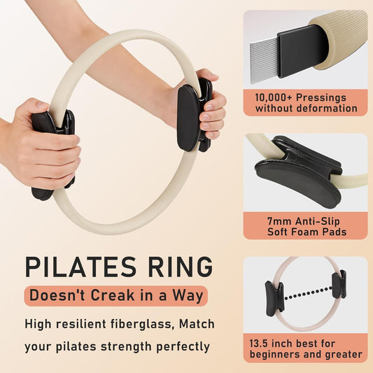 Pilates Ring Kit with Adjustable Ankle Wrist Weights, Resistance Bands, Ball, Pilates Equipment Ball for Home Workout to Tone, Sculpt and Strengthen, Fitness Magic Circle Rings for Yoga Women