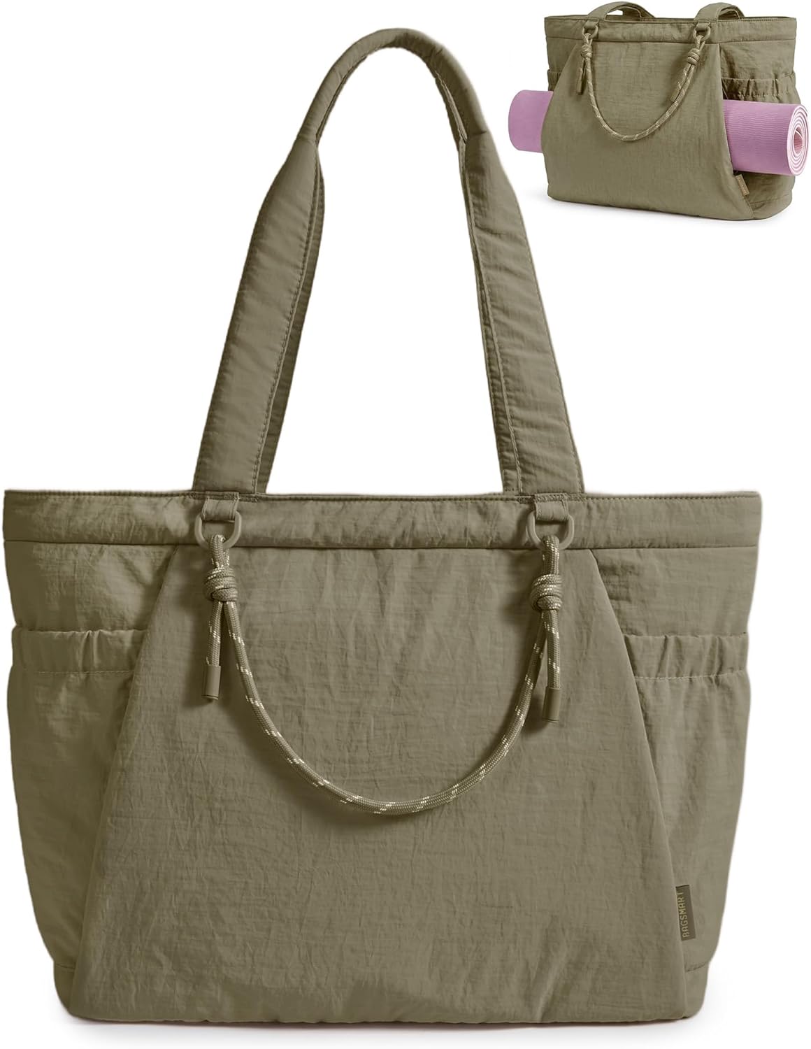 Yoga Pilates Tote Bag for Women with Knotted Handle, Gym Bag | 23L lightweight & waterproof shoulder sling bag, gym bag with yoga mat holder, for 15.6'' Laptop, ideal for work travel
