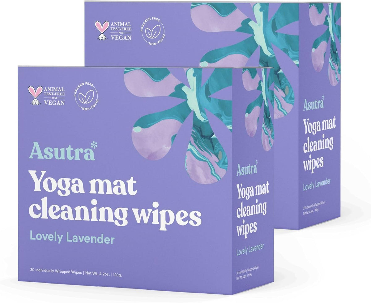 ASUTRA Yoga Mat Wipes (Lovely Lavender), Individually Wrapped Wipes 1 Box (30 Wipes)- No Slippery Residue, Deep-Cleansing for Fitness Gear & Gym Equipment