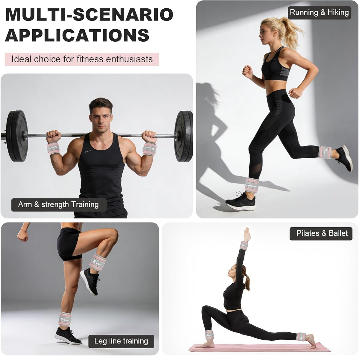 Ankle Wrist Weights, Adjustable Arm Leg Weights for Women Men, Secure Fit Non-Slip Exercise Weights for Home Workout, Running, Walking, Aerobics, Physical Therapy