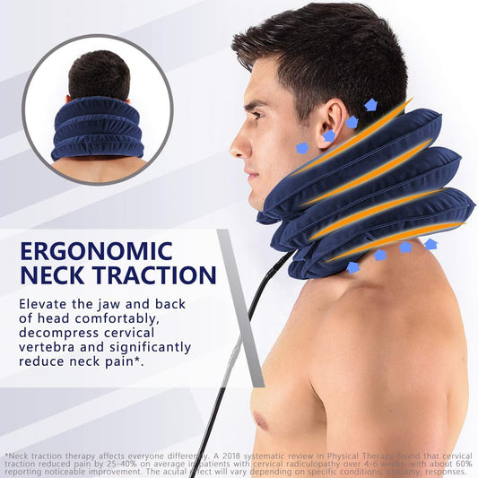 Cervical Neck Traction Device for Instant Neck Pain Relief - Inflatable & Adjustable Neck Stretcher Neck Support Brace, Best Neck Traction Pillow for Home Use Neck Decompression (Blue)