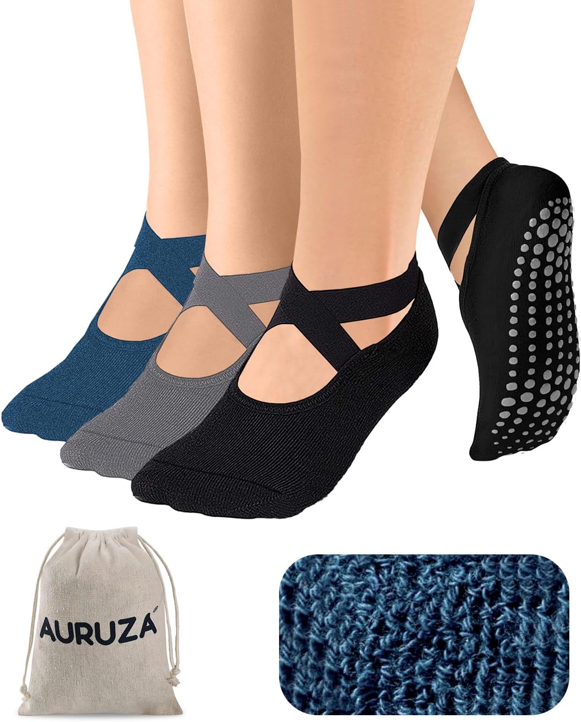 Pilates Grip Socks for Women Non Slip Skid Yoga Socks with Grips Straps for Ballet Dance Workout Gripper Sock