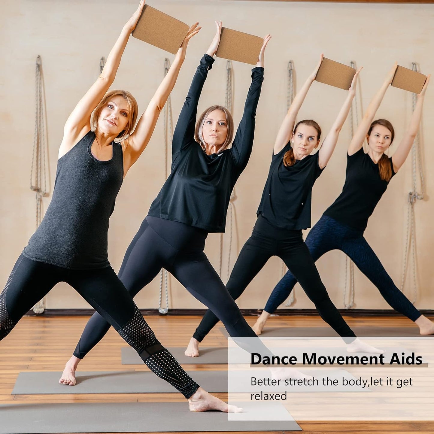 4 Pcs Cork Yoga Blocks, 9 x 6 x 4 in Non Slip Bricks | Natural Cork Surface, Textured Grip, High Density Support, Stable for Poses, Stretching Balance Pilates Use