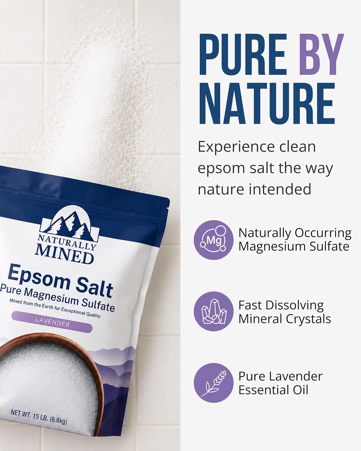 Naturally Mined Lavender Epsom Salt Bath Soak Pure Magnesium Sulfate, 15 lb
