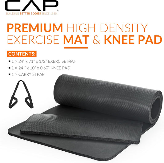 Barbell 1/2-Inch High Density Exercise Yoga Mat with Strap | Multiple Options