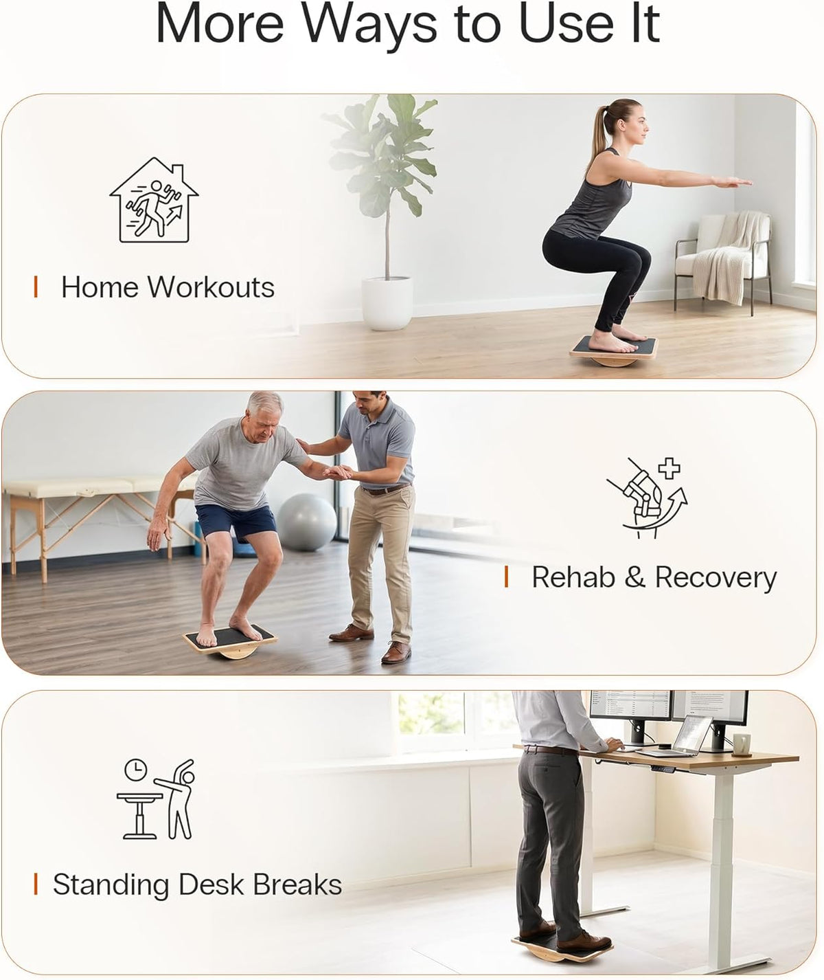 Wooden Balance Board with 2 Difficulty Options, Basic Rocker and Advanced 360° Wobble Board, Non-Slip Balance Trainer for Core Stability, Ankle Rehab, Physical Therapy and Fitness