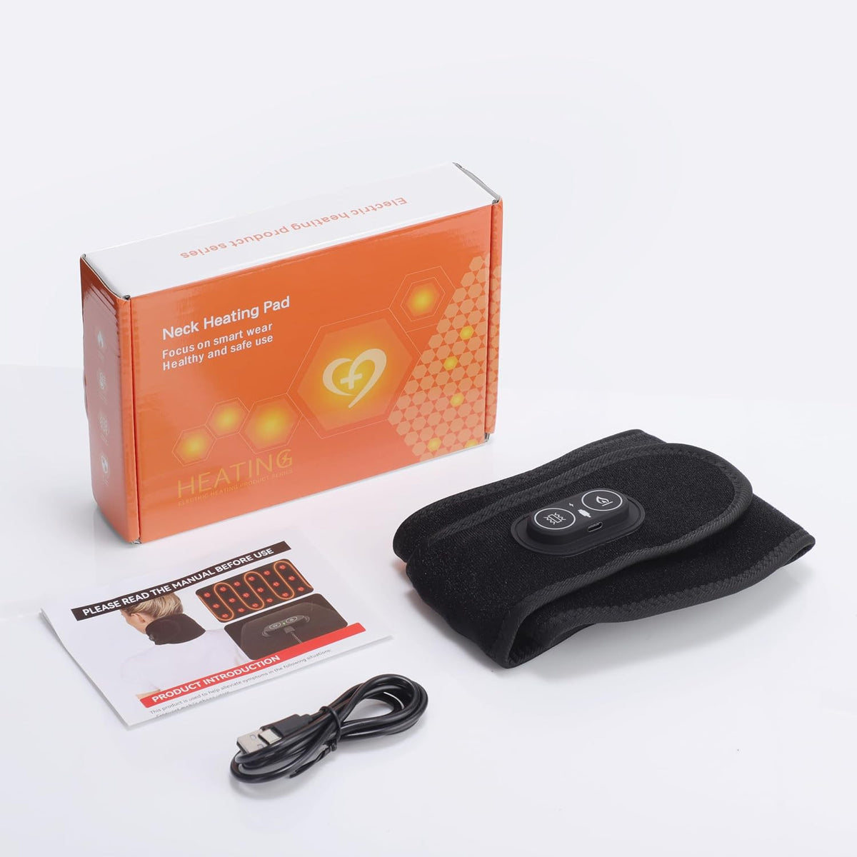 Neck Heating Pad for Pain - Heated Neck Wrap with Electric Massager, Cordless Heating Pad for Neck with 660nm & 850nm Red Light, Heated Neck Brace, 3000mAh, 3 Levels Heat & Massage