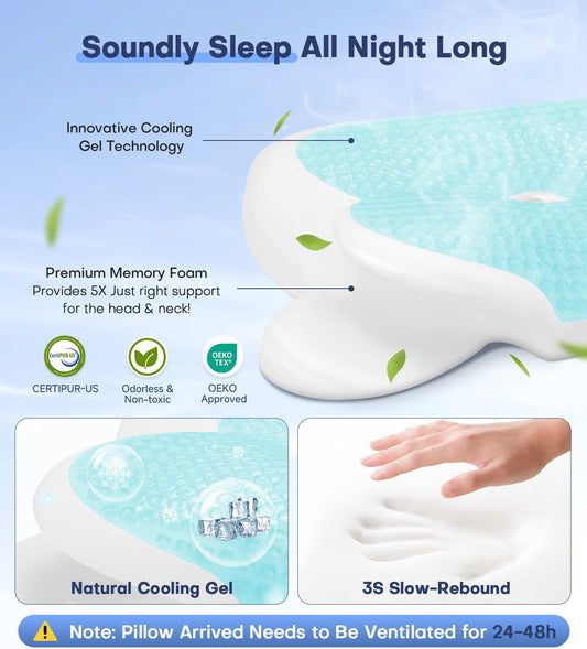 2026 Cooling Gel Memory Foam Pillow, Cervical Neck Pillow for Pain Relief