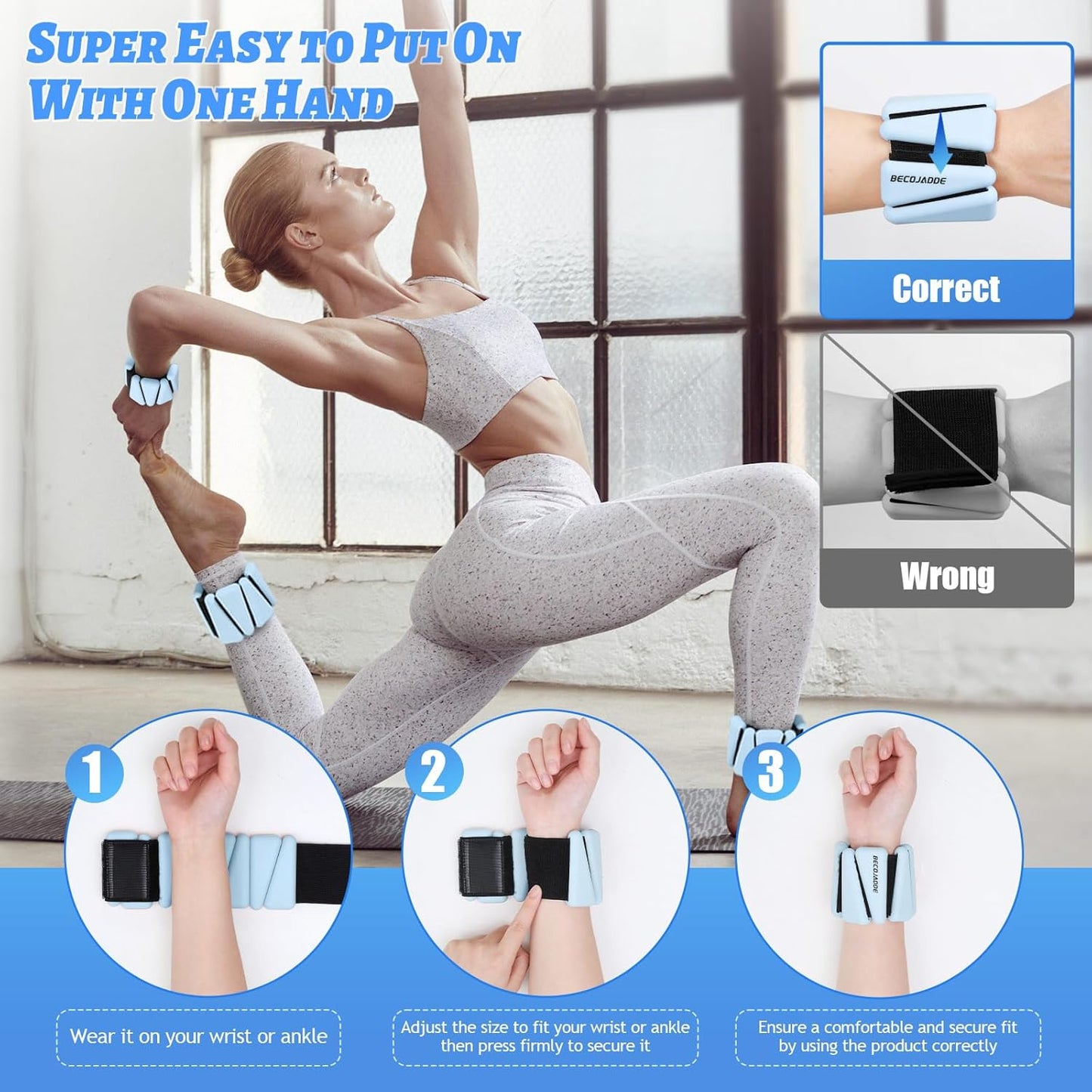 Ankle Weights Set of 2 (1 lb/2 lb/3 lb Each) Adjustable Wrist Weights for Women Men Wearable Arm Leg Weight for Pilates, Running, Walking, Workout, Yoga