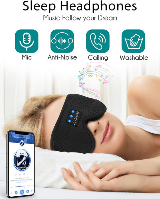 Sleep Headphones, 3D Sleep Mask Bluetooth Wireless Music Eye Mask, Sleeping Headphones for Side Sleepers Sleep Mask with Bluetooth Headphones Ultra-Thin Stereo Speakers Perfect for Sleeping