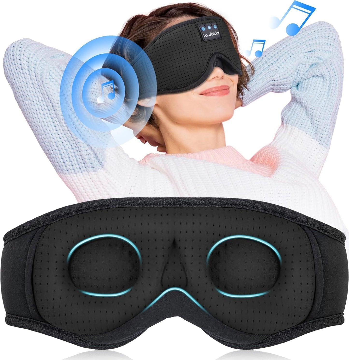 Sleep Headphones, 3D Sleep Mask Bluetooth Wireless Music Eye Mask, Sleeping Headphones for Side Sleepers Sleep Mask with Bluetooth Headphones Ultra-Thin Stereo Speakers Perfect for Sleeping
