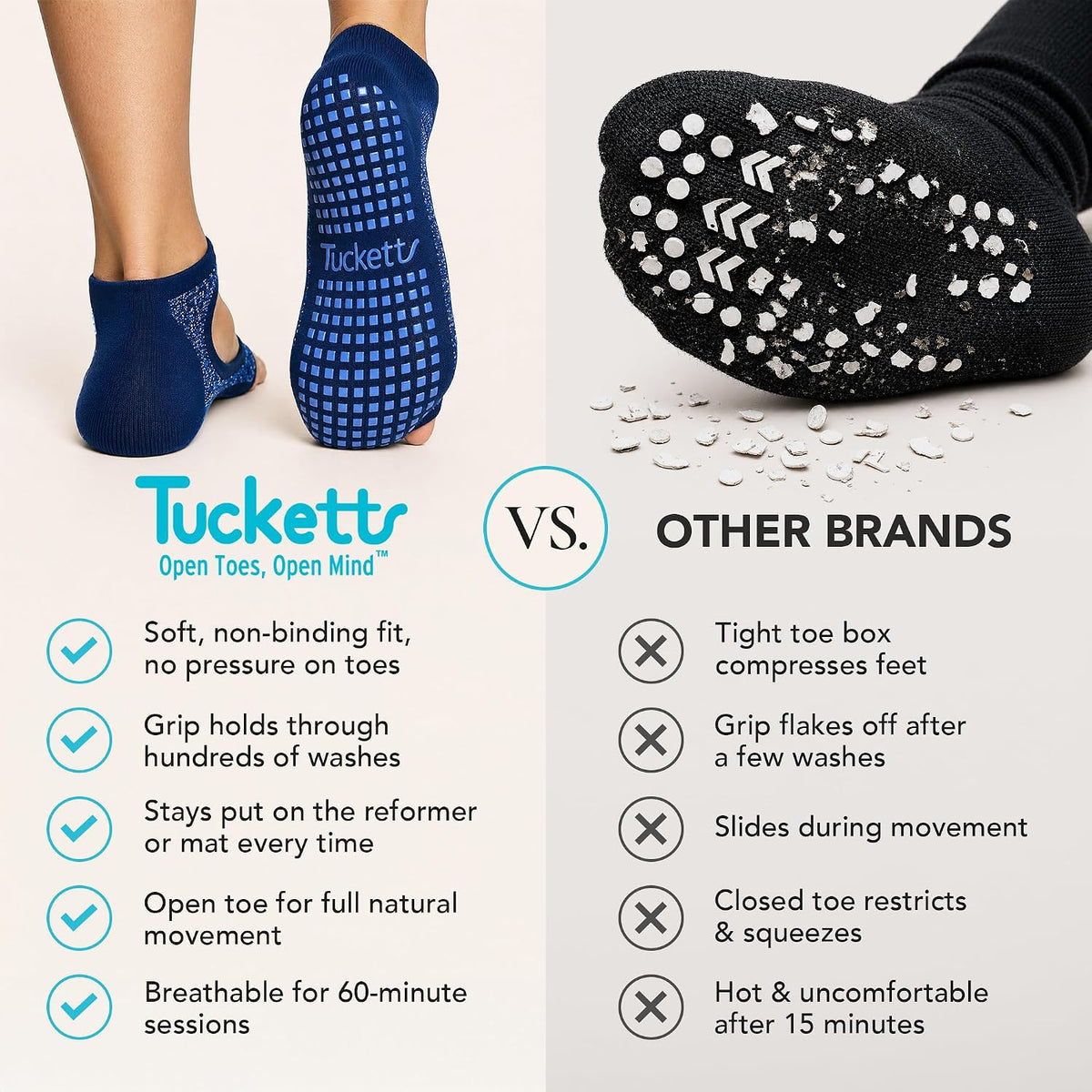 Allegro Toeless Pilates Socks with Grips for Women, Non-Slip Open-Toe Grip Socks, Yoga, Barre, Dance, Reformer, Home