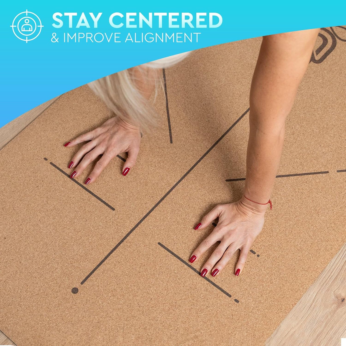 Natural Cork Yoga Mat with Alignment Lines and 55 Instructional Cards in 7 Themes for Beginner - Non-Slip Eco Friendly - 183x66x5mm for Home Workouts, Balance & Precision