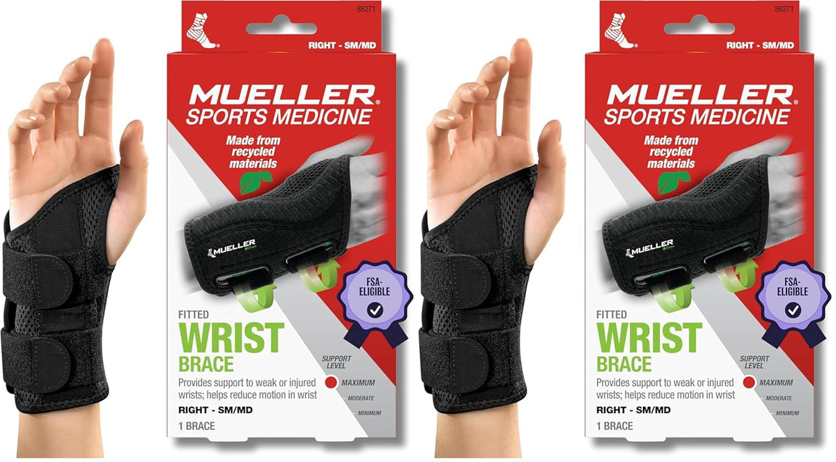 Green Fitted Wrist Brace for Men and Women, Wrist Pain Relief Support, Ideal for Carpal Tunnel, Tendonitis, Arthritis, Right Hand, Black, Small/Medium