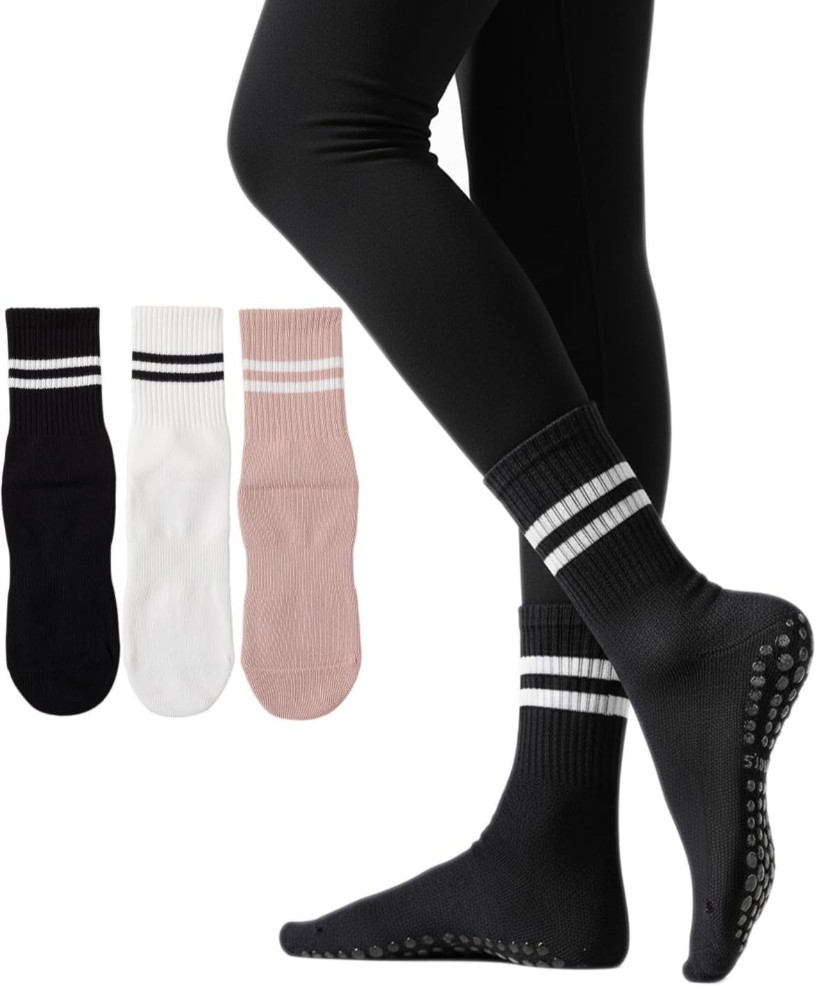 Womens Pilates Socks with Grips Non Slip Yoga Socks Barre Gym Athletic Grippy Socks for Women