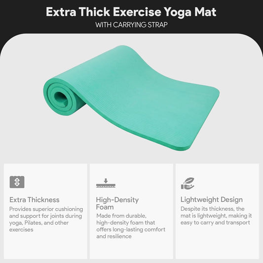 BalanceFrom Yoga Mat, 1-Inch Extra Thick High Density Exercise Mat, Anti-Tear Exercise Yoga Mat with Carrying Strap, Suitable for Various Yoga Exercises, Multiple Colors