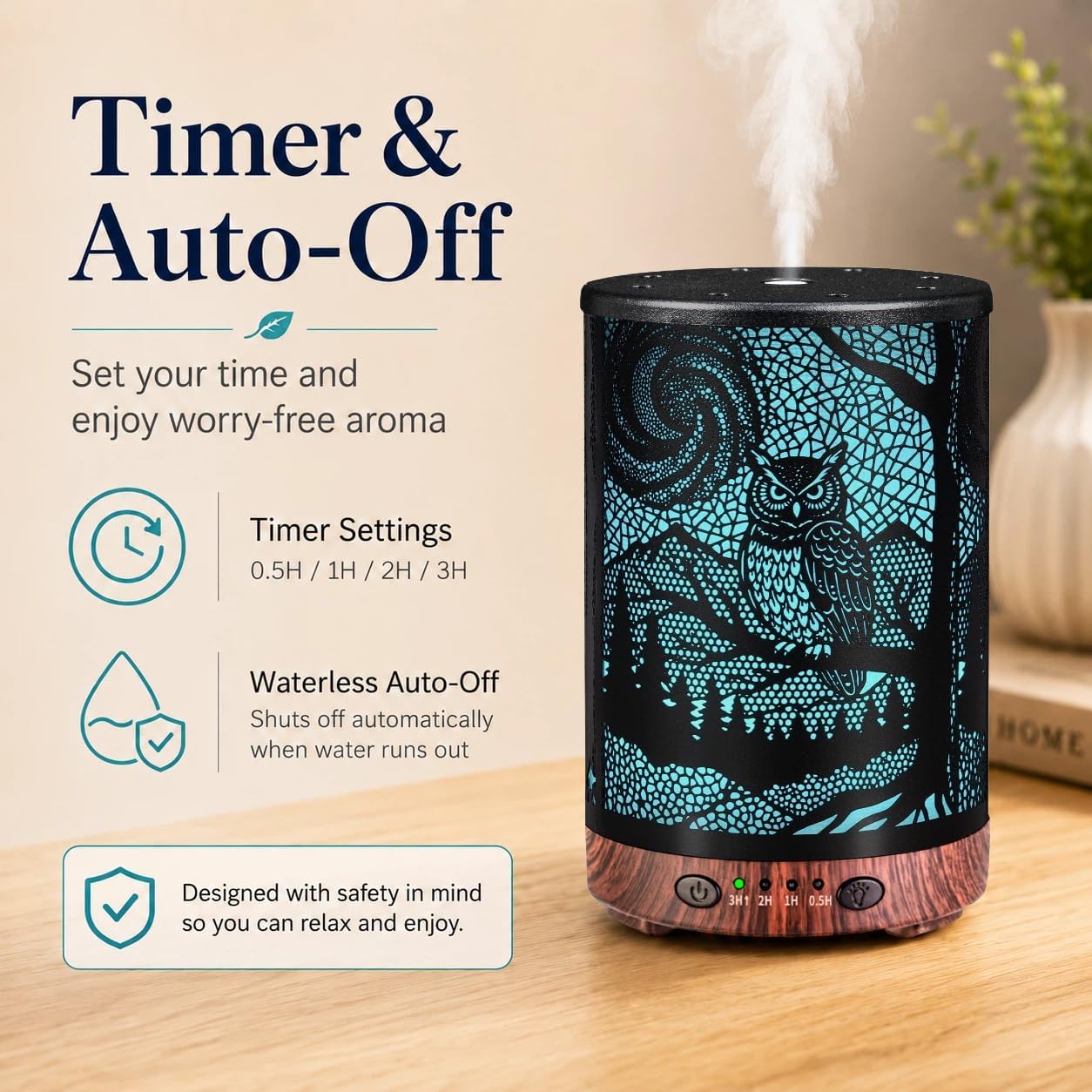 Essential Oil Diffuser 120ML Metal Aromatherapy Diffuser with Timer, Cool Mist Humidifier with Auto Shut-Off & 7 Color Lights for Home Office Spa (Tree)
