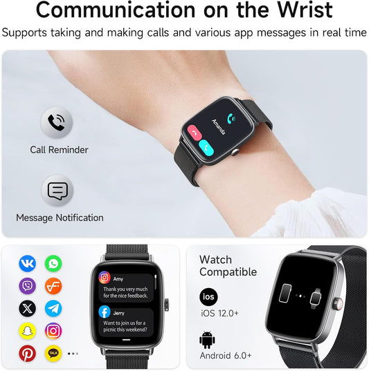Smart Watch for Women, 1.85" HD Smartwatch Compatible iPhone/Samsung/Android (Answer/Make Calls), 100+ Sport Modes Fitness Tracker with Heart Rate/Sleep/SpO2 Monitor, IP68 Waterproof, with 2 Bands